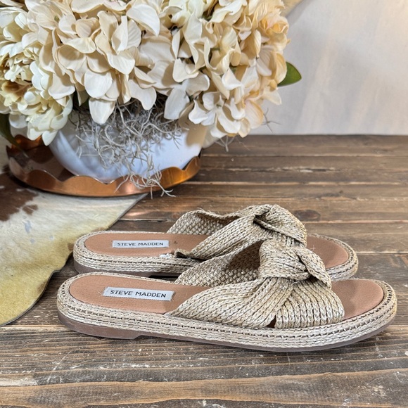Steve Madden Shoes - Steve Madden Beige Woven Slide Sandals